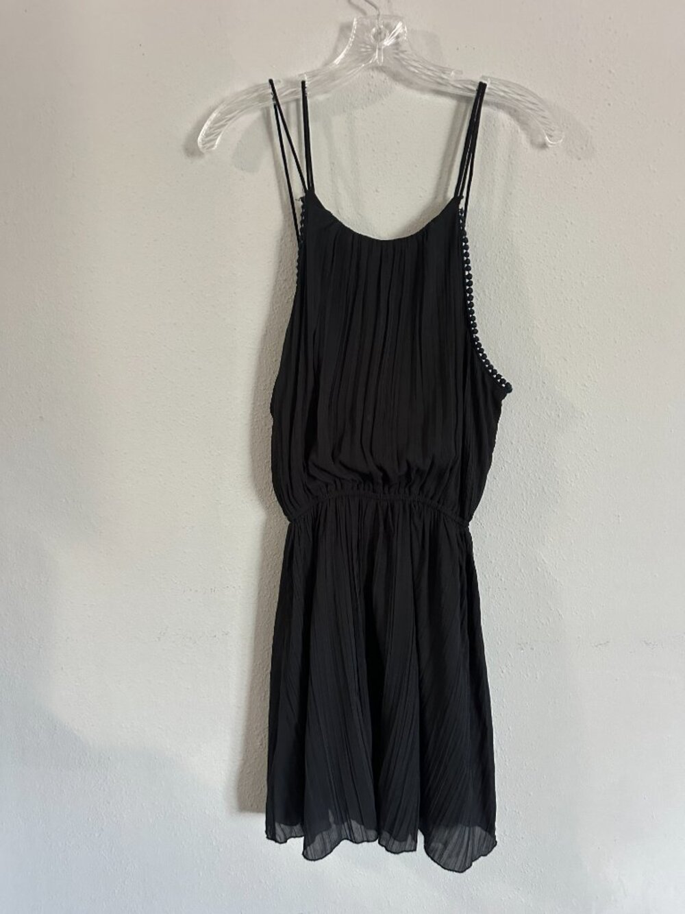Abercrombie & Fitch Black Pleated Mini Dress M Sheer Chiffon Sleeveless Spaghett - Picture 2 of 7